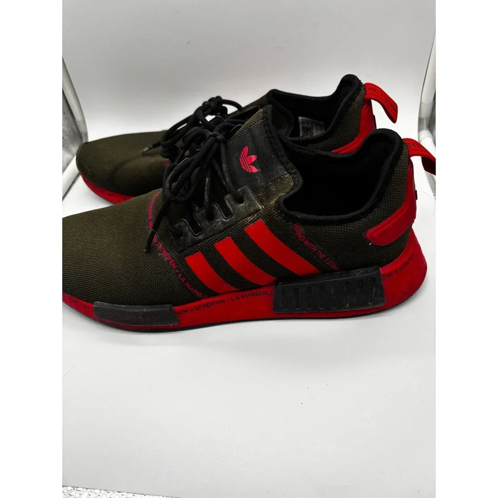 Adidas NMD_R1 Sneakers Mens 12 Olive Green Red Multilingual Branding HP2971